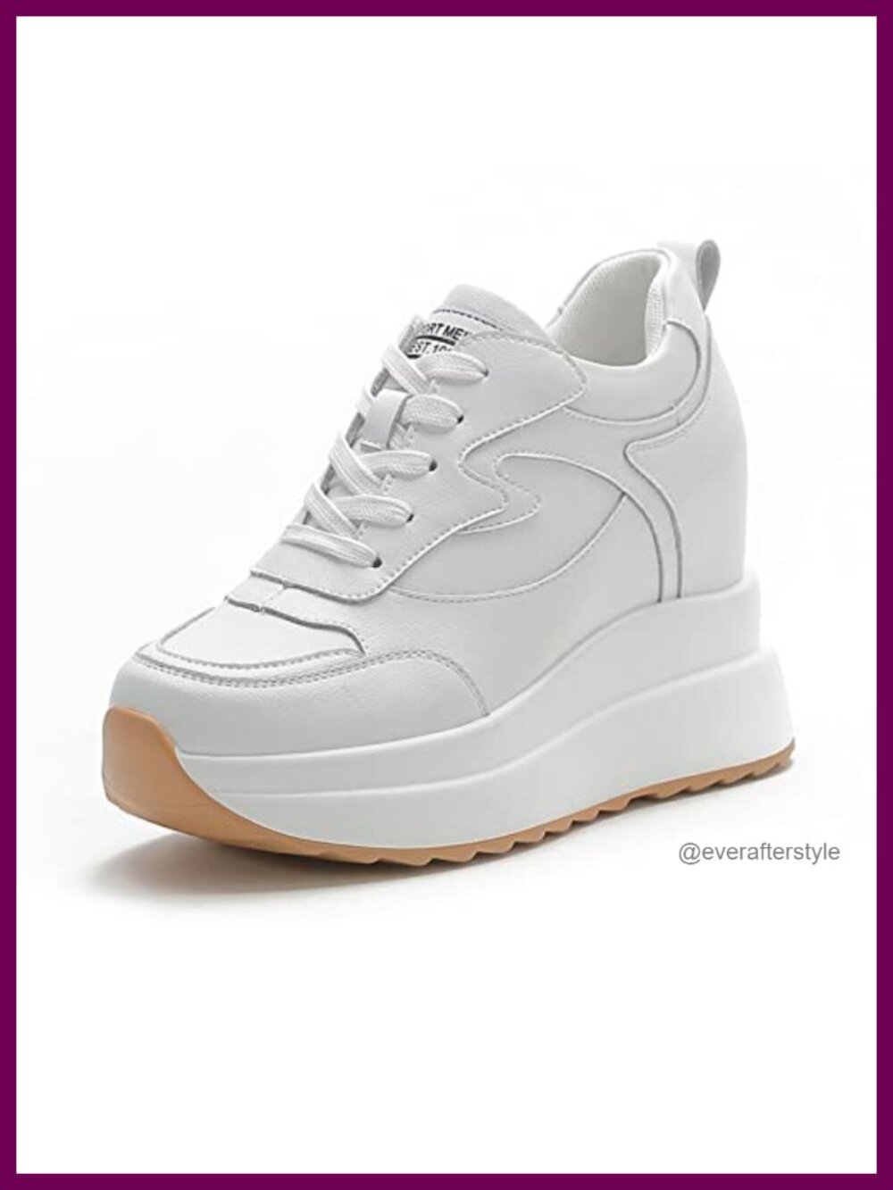 Women's Platform Wedge Sneakers High Hidden Heel Lace Up Chunky Fashion Leather